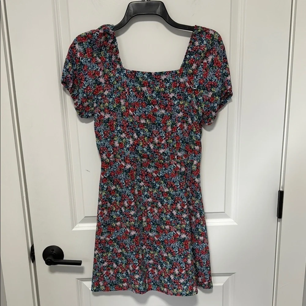 GB girls Short Sleeve Square Neck Smocked back Multi Colored Floral Dress size L